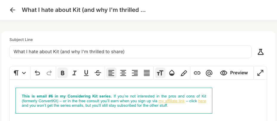 Kit broadcasts named by subject line screenshot