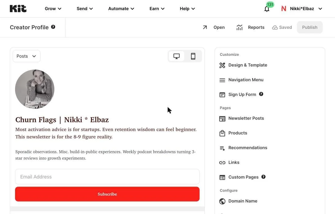 Kit link in bio page screenshot